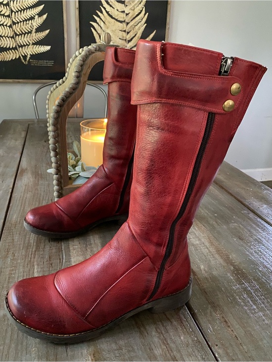 Jafa Shoes - Jafa 2040 Boho Handmade in Israel Tall Leather Boots Womens 39 US 8.5-9 Ruby Red